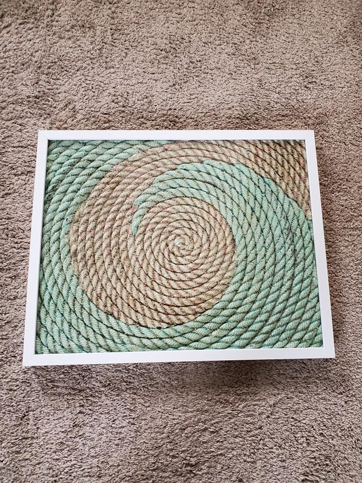 Framed Recycled Fishing Rope Wave